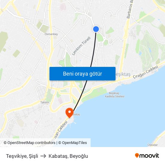 Teşvikiye, Şişli to Kabataş, Beyoğlu map