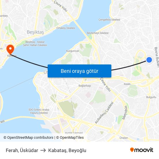 Ferah, Üsküdar to Kabataş, Beyoğlu map
