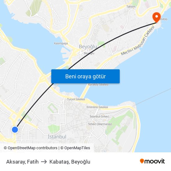 Aksaray, Fatih to Kabataş, Beyoğlu map