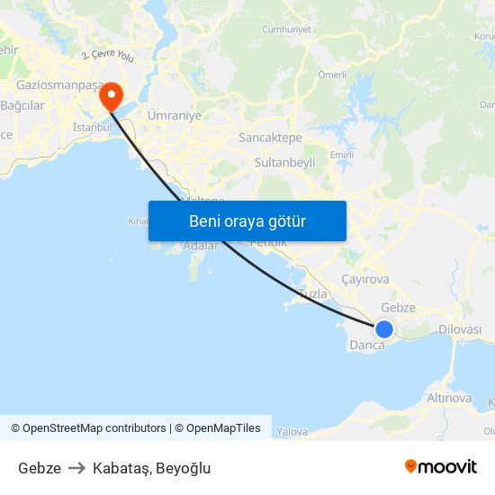 Gebze to Kabataş, Beyoğlu map