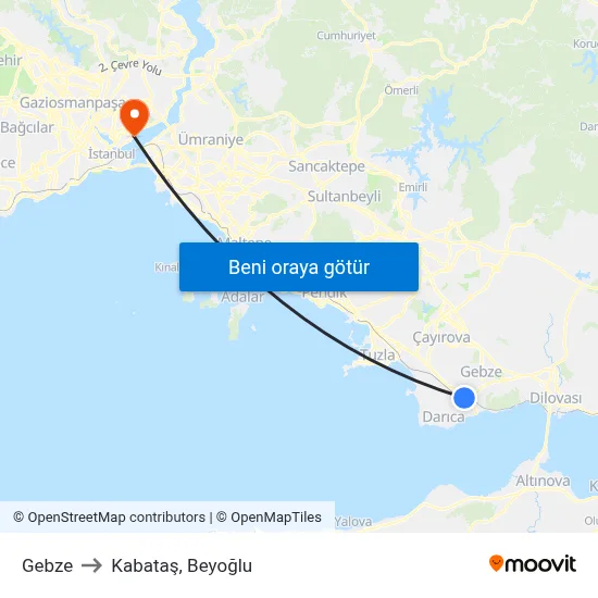 Gebze to Kabataş, Beyoğlu map