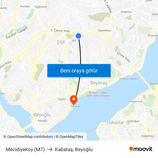 Mecidiyeköy (M7) to Kabataş, Beyoğlu map