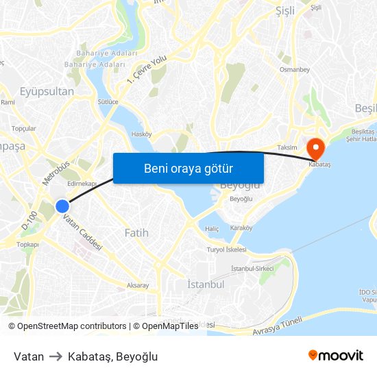 Vatan to Kabataş, Beyoğlu map