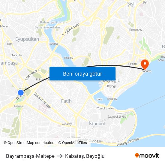 Bayrampaşa-Maltepe to Kabataş, Beyoğlu map