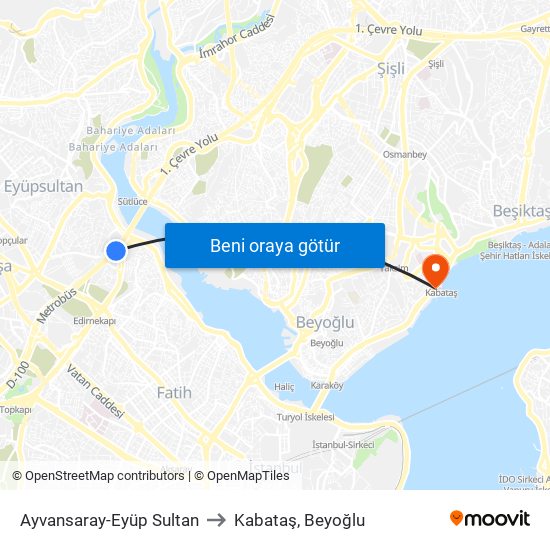 Ayvansaray-Eyüp Sultan to Kabataş, Beyoğlu map