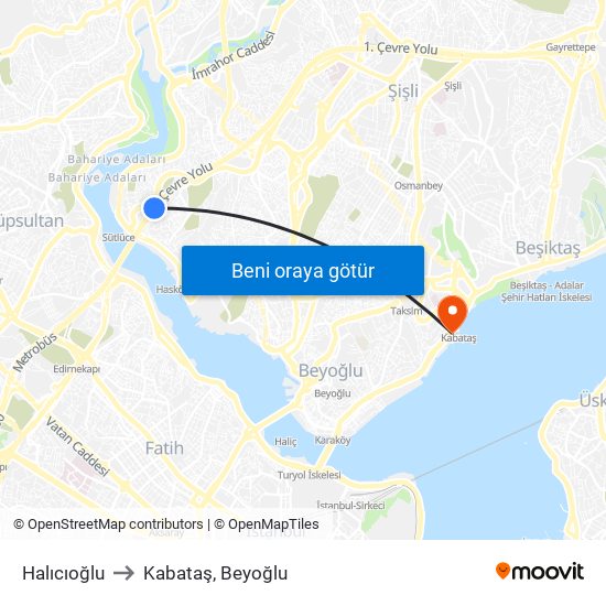 Halıcıoğlu to Kabataş, Beyoğlu map