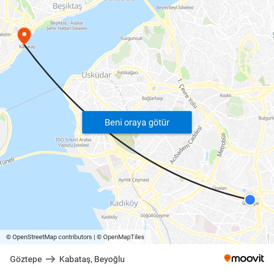 Göztepe to Kabataş, Beyoğlu map