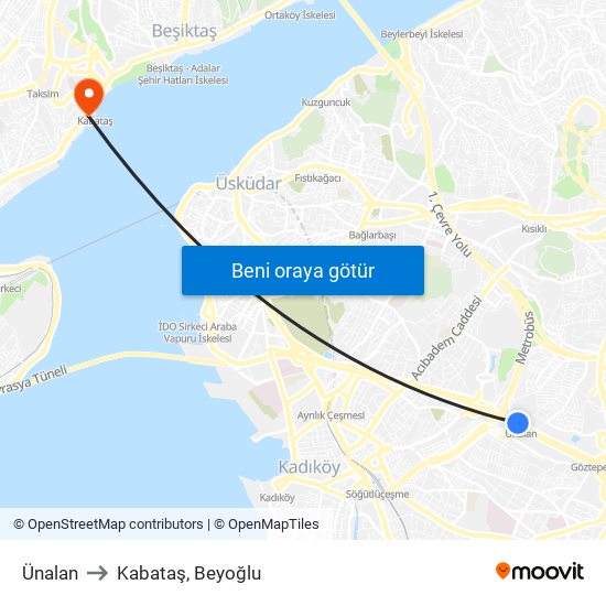 Ünalan to Kabataş, Beyoğlu map