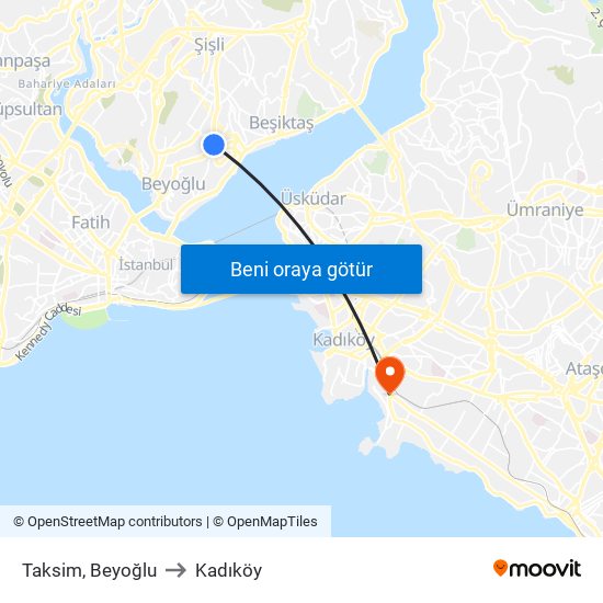 Taksim, Beyoğlu to Kadıköy map