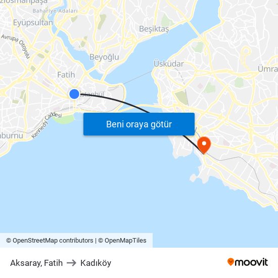 Aksaray, Fatih to Kadıköy map