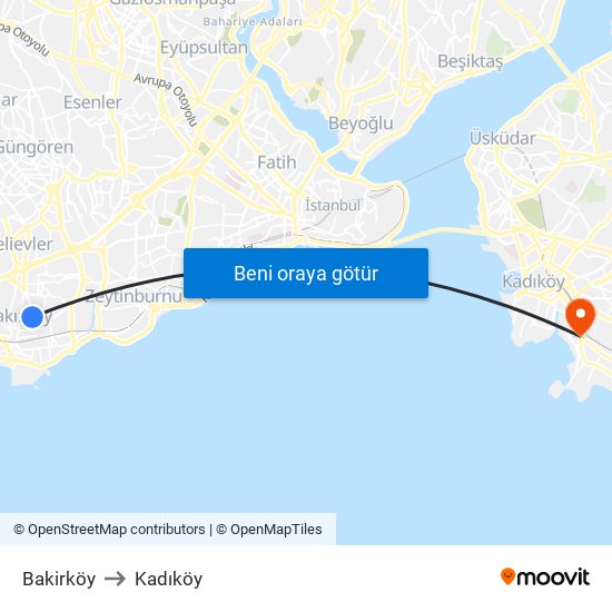 Bakirköy to Kadıköy map