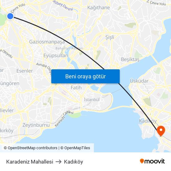 Karadeniz Mahallesi to Kadıköy map