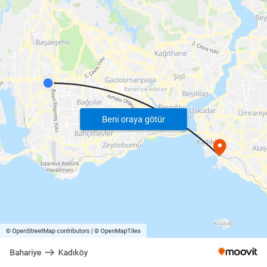 Bahariye to Kadıköy map