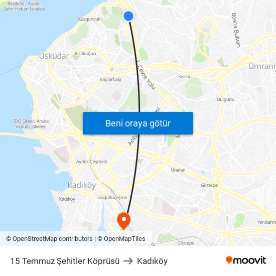 15 Temmuz Şehitler Köprüsü to Kadıköy map