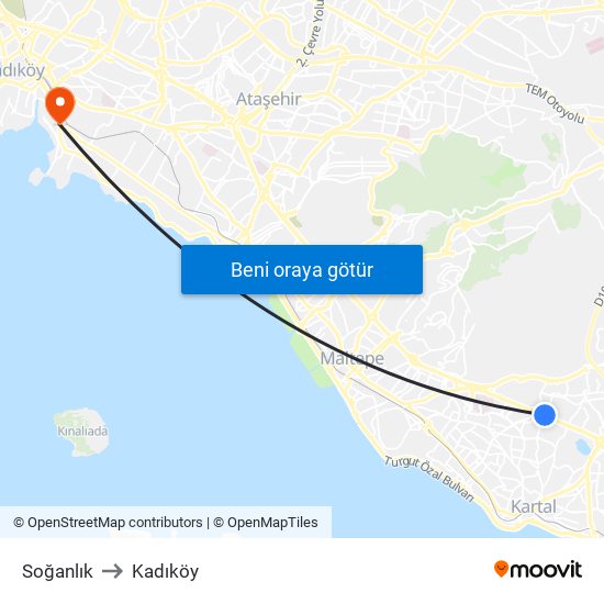 Soğanlık to Kadıköy map