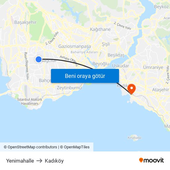Yenimahalle to Kadıköy map
