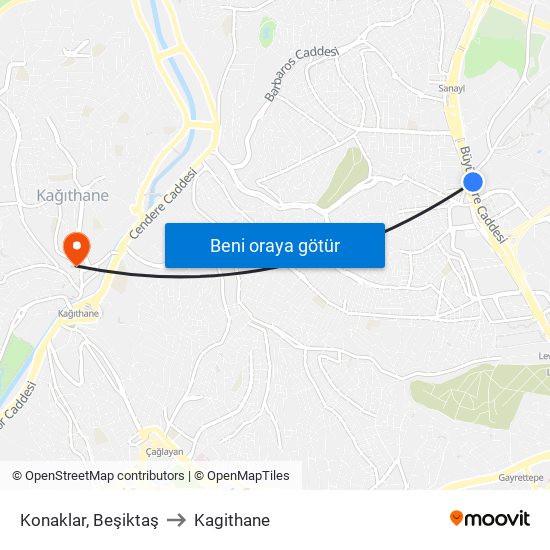 Konaklar, Beşiktaş to Kagithane map