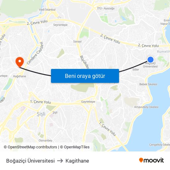 Boğaziçi Üniversitesi to Kagithane map