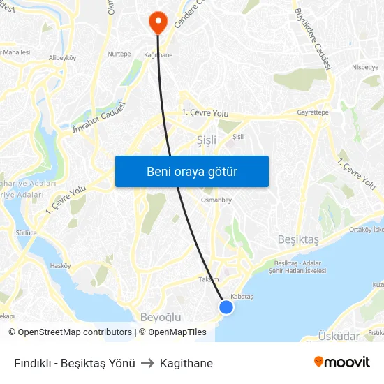 Fındıklı - Beşiktaş Yönü to Kagithane map