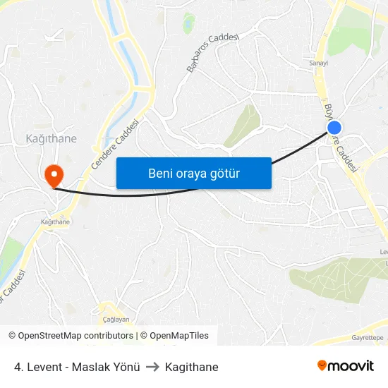 4. Levent - Maslak Yönü to Kagithane map