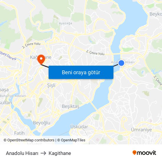 Anadolu Hisarı to Kagithane map