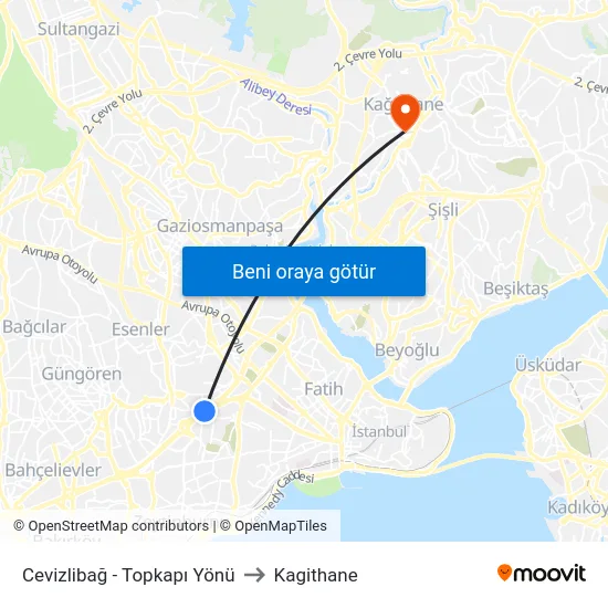 Cevizlibağ - Topkapı Yönü to Kagithane map