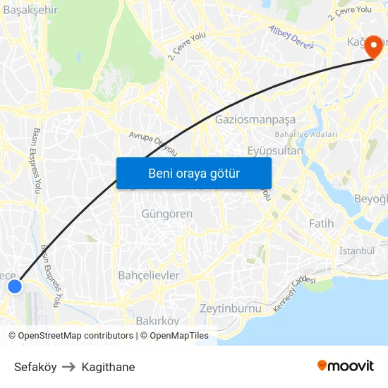 Sefaköy to Kagithane map