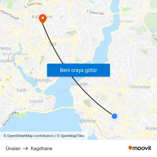 Ünalan to Kagithane map