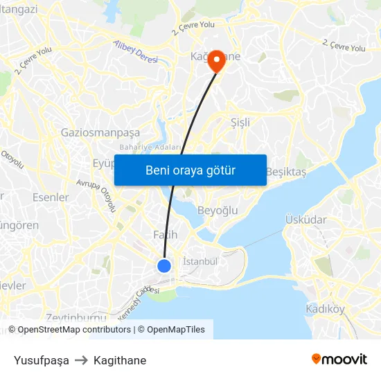 Yusufpaşa to Kagithane map