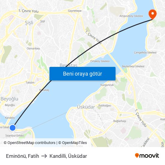 Eminönü, Fatih to Kandilli, Üsküdar map