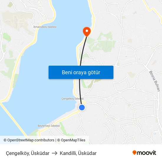 Çengelköy, Üsküdar to Kandilli, Üsküdar map