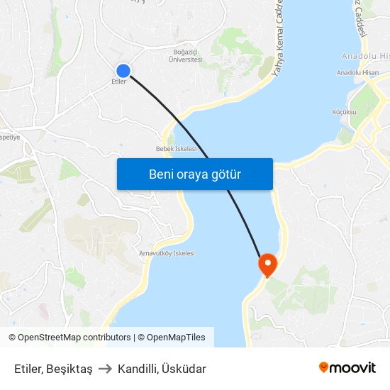 Etiler, Beşiktaş to Kandilli, Üsküdar map