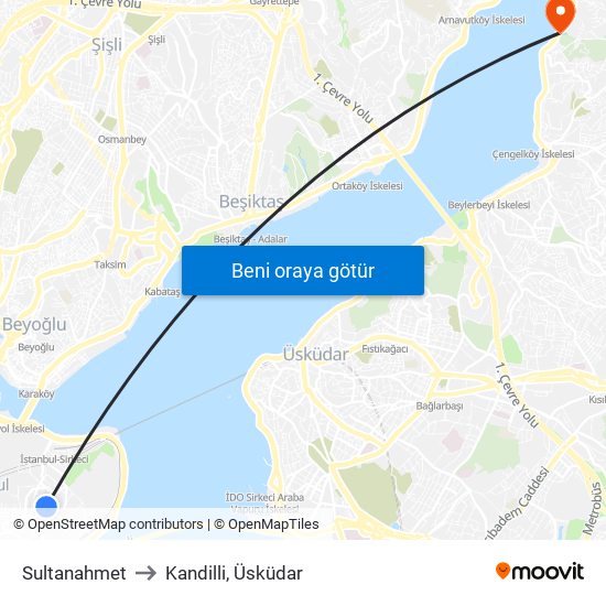 Sultanahmet to Kandilli, Üsküdar map