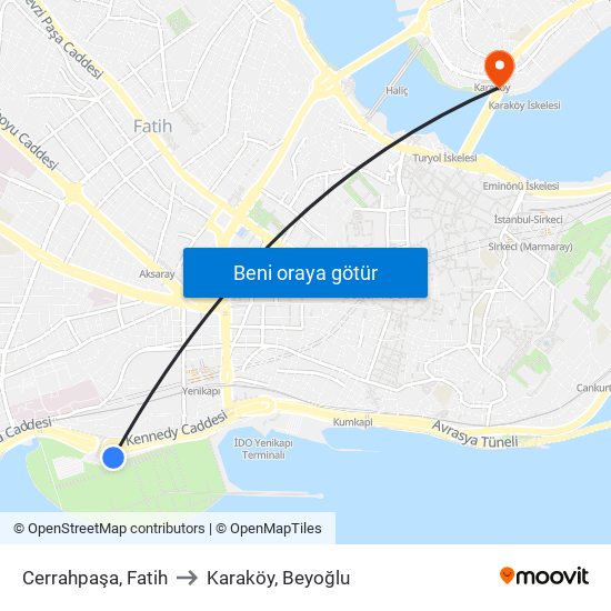 Cerrahpaşa, Fatih to Karaköy, Beyoğlu map