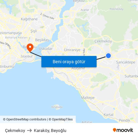 Çekmekoy to Karaköy, Beyoğlu map
