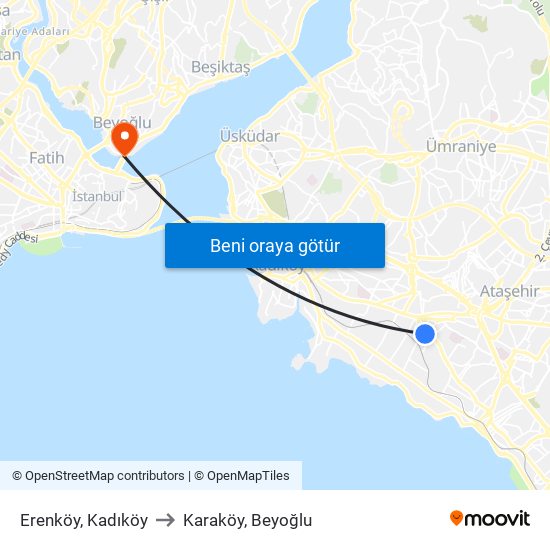 Erenköy, Kadıköy to Karaköy, Beyoğlu map