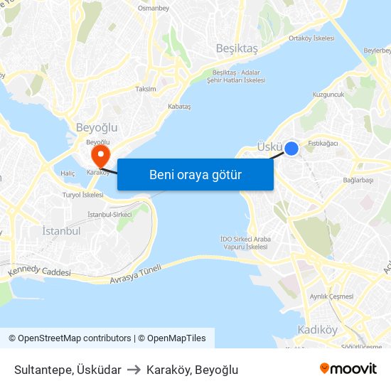 Sultantepe, Üsküdar to Karaköy, Beyoğlu map