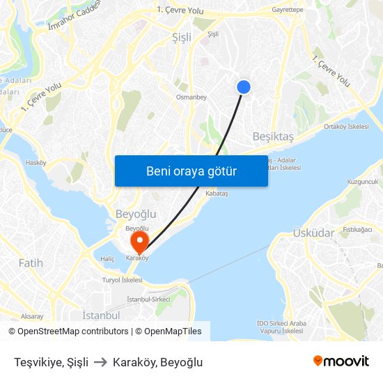 Teşvikiye, Şişli to Karaköy, Beyoğlu map