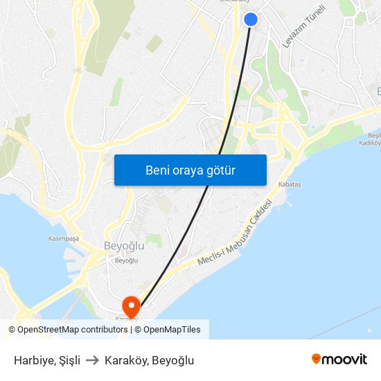 Harbiye, Şişli to Karaköy, Beyoğlu map