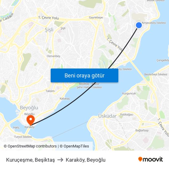 Kuruçeşme, Beşiktaş to Karaköy, Beyoğlu map