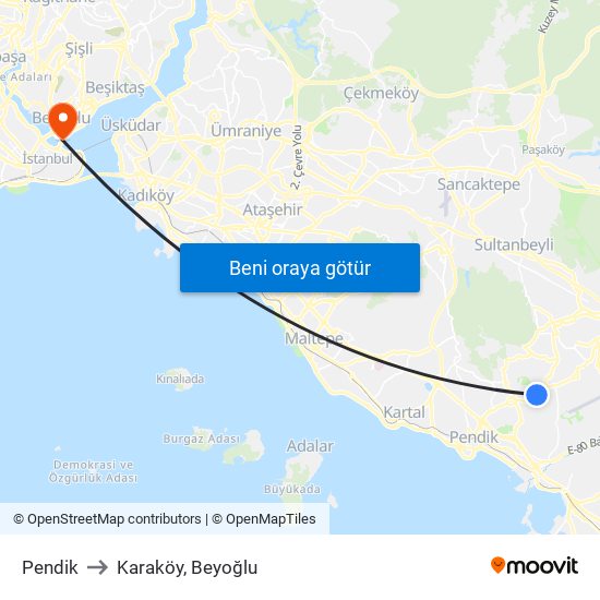 Pendik to Karaköy, Beyoğlu map