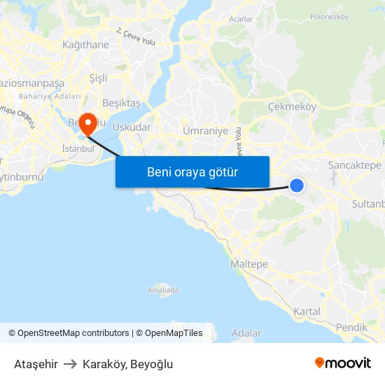 Ataşehir to Karaköy, Beyoğlu map