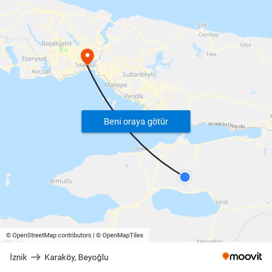 İznik to Karaköy, Beyoğlu map