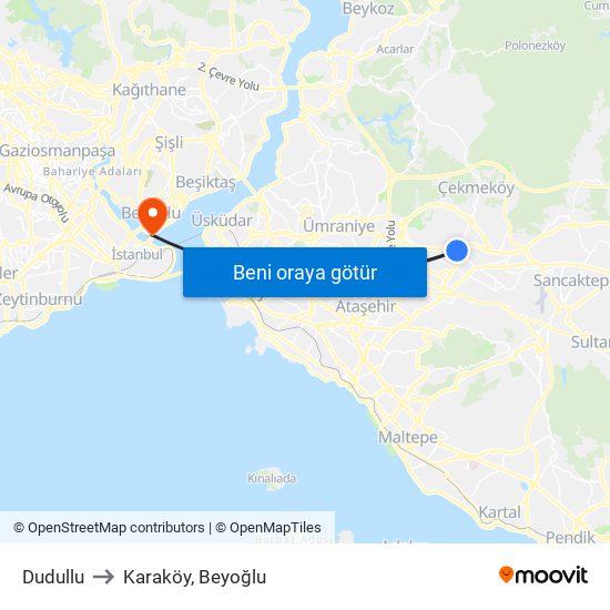 Dudullu to Karaköy, Beyoğlu map