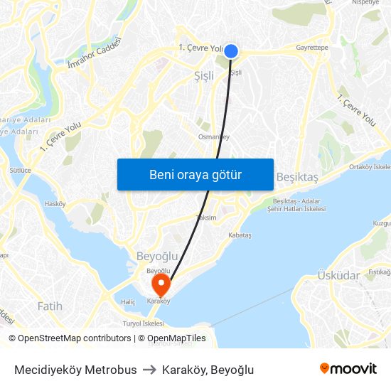 Mecidiyeköy Metrobus to Karaköy, Beyoğlu map