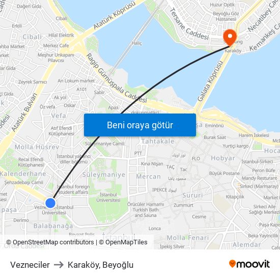 Vezneciler to Karaköy, Beyoğlu map