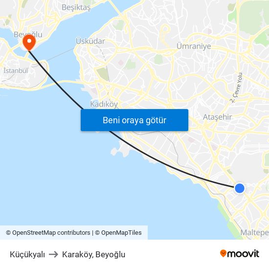 Küçükyalı to Karaköy, Beyoğlu map