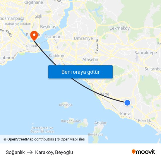 Soğanlık to Karaköy, Beyoğlu map