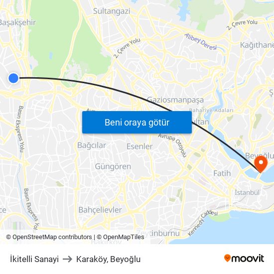 İkitelli Sanayi to Karaköy, Beyoğlu map