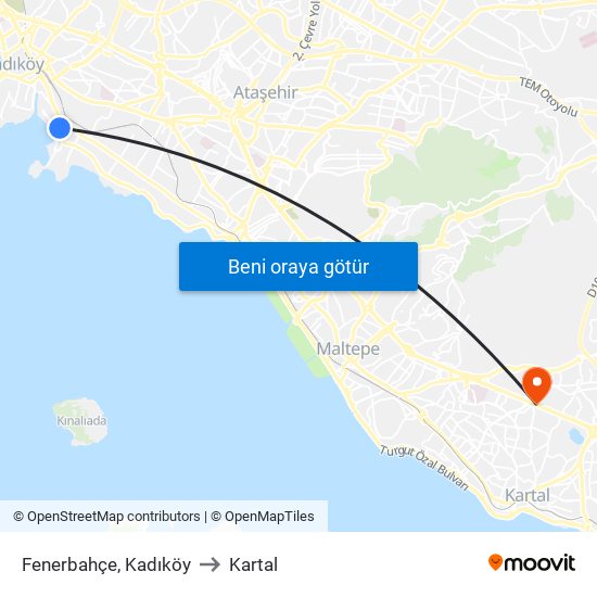 Fenerbahçe, Kadıköy to Kartal map